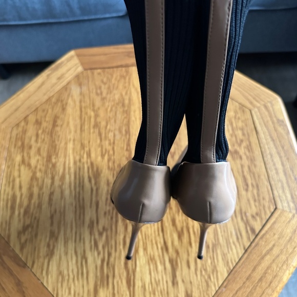 *ZARA* Black x Tan Calf-High Boot Heels Size 38 (7.5 US) - Picture 6 of 10